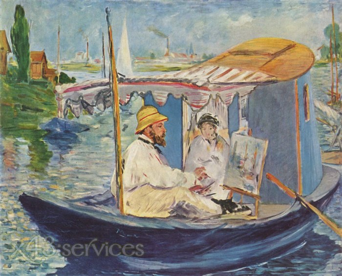 Edouard Manet - Claude Monet arbeitend in seinem Studioboot - Claude Monet Working in His Atelier Boat - zum Schließen ins Bild klicken